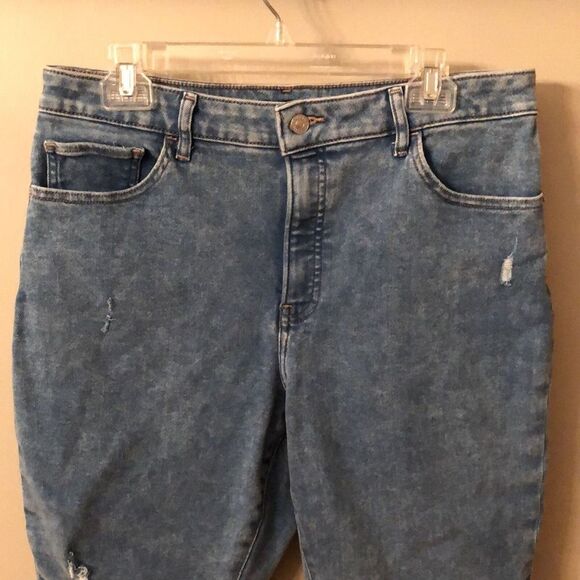 EXPRESS SIZE 14 R CURVY SKINNY HIGH RISE JEANS MEDIUM WASH DISTRESSED RAW HEM - Picture 5 of 10